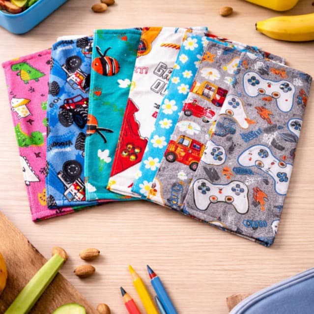 Kit 20 Lavabo Isa Toalhinhas de Mão Lancheira Estampas Infantis Macia Alta Absorção Creche Escola