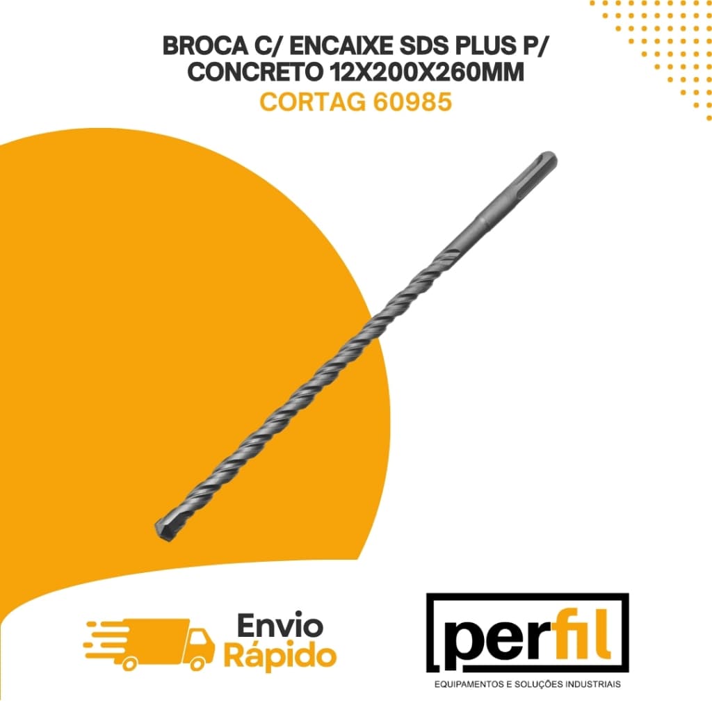 Broca SDS Plus 10mm x 260mm Para Concreto 10x200x260 Cortag 60983 Profissional Martelete