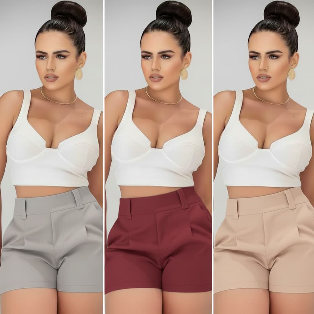 Short Social Feminino Cintura Alta com Bolso Alfaiataria Premium