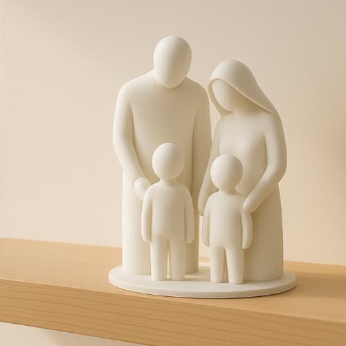 Escultura Familiar Moderna – Casal com 2 Filhos | Presente Decorativo 15 cm