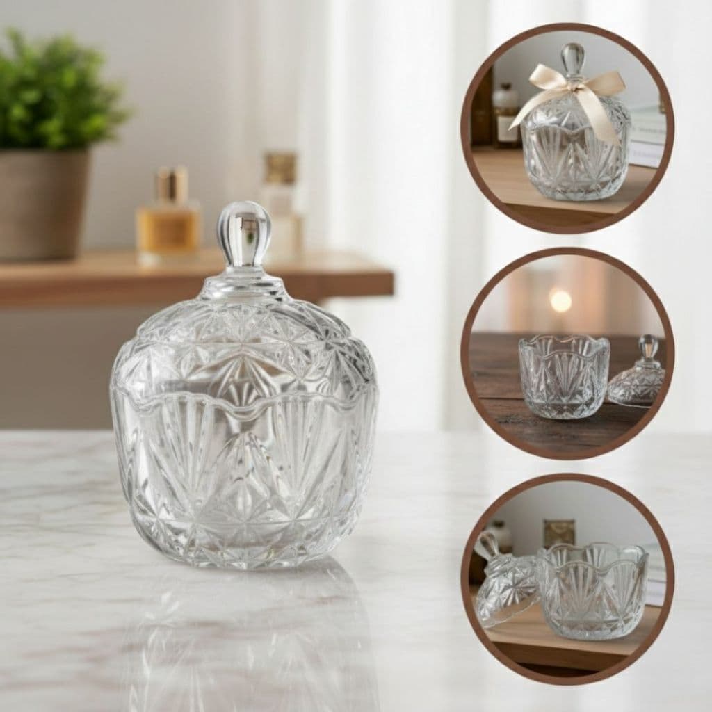 Bomboniere de Cristal com Tampa – Baleiro Decorativo Elegante para Sala Mesa ou Festa