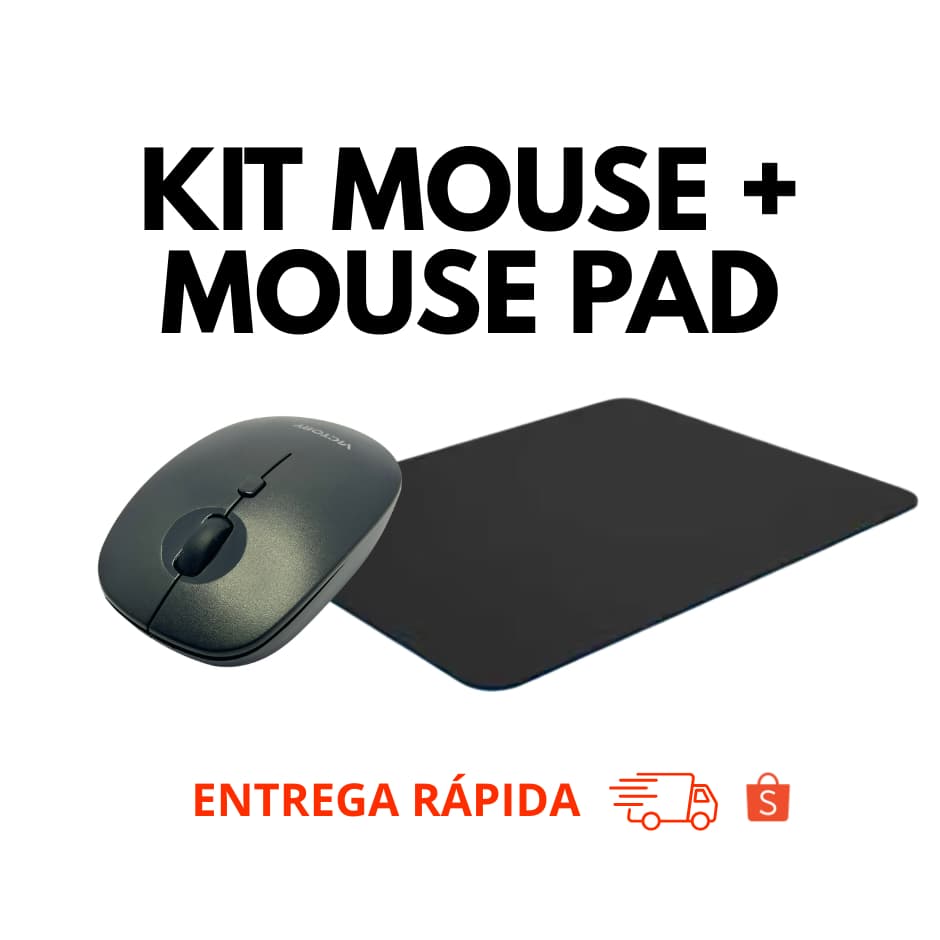 Kit Mouse sem fio + Mouse Pad - Home Office e Jogos - Mouse Bt5.0 1600dpi - Mouse Preto - Mousepad Liso