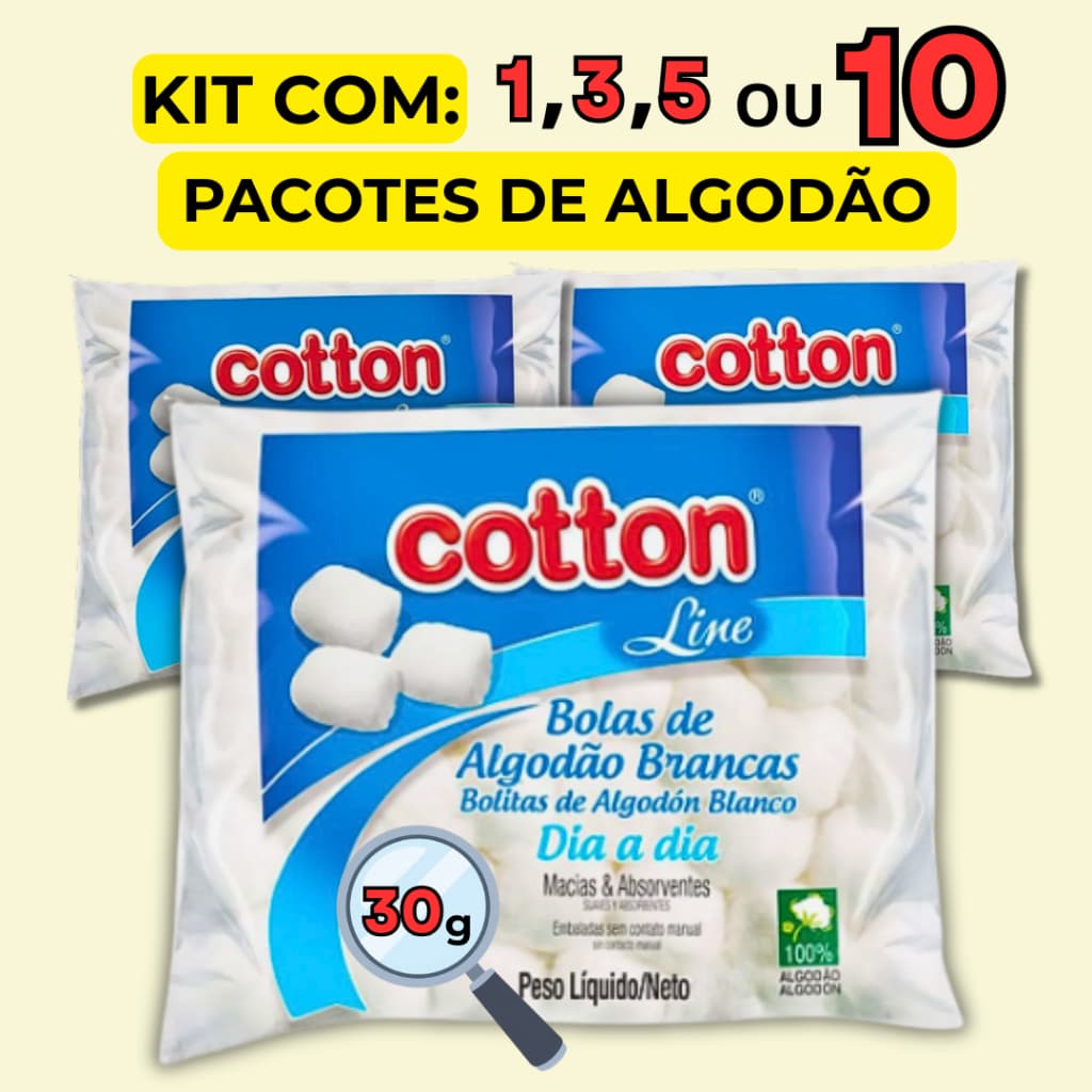 Kit Algodão Em Bolas 1,3,5,10 Pacotes Cotton 100%Puro Ideal Para Bebê e Cuidados Bolinhas de Algodão