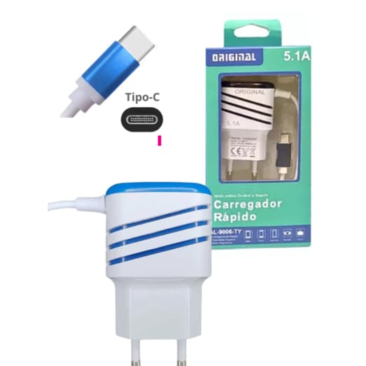 Carregador Completo com 02 Portas TIPO C  USB 5.1A Cabo Fixo Altomex AL-9006-TY