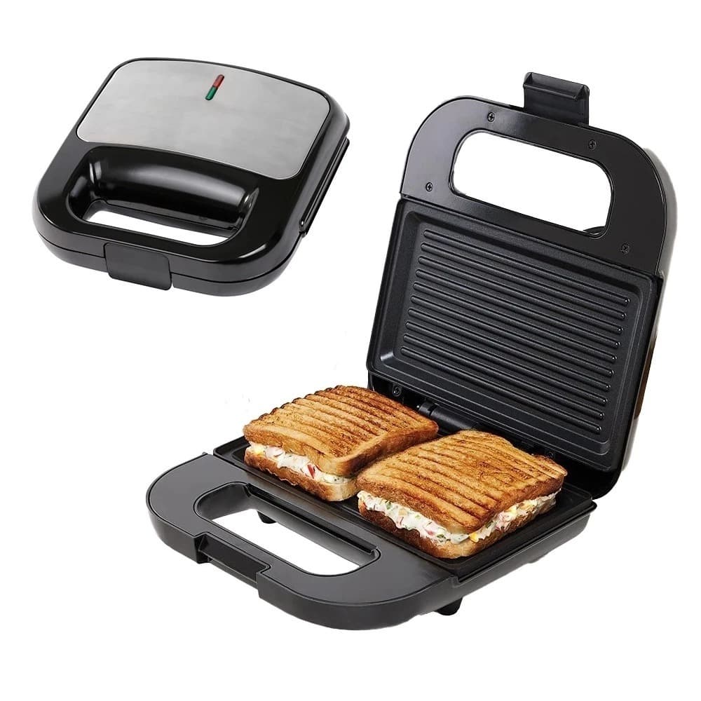 Sanduicheira 2 Em 1 Eletrica Antiaderente 750w Inox 110v Ou 220v Chapa Misto Quente Aço Inox