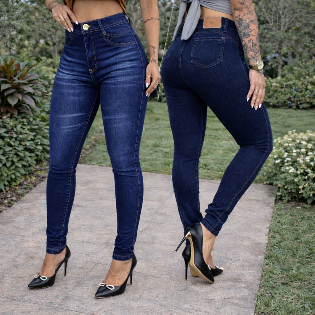 Calça Jeans Feminina  Com Lycra Cintura Alta Modeladora Skinny Confortável Levanta Bumbum Elastano Para Trabalhar