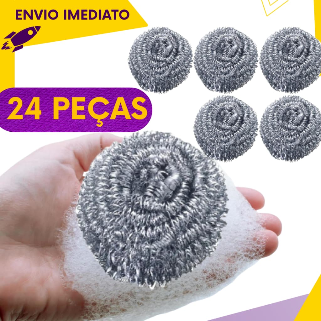 Kit 24, 18 ou 10un - Esponja de Aço Inox - Não Enferruja - Limpeza Pesada Panelas Grelhas