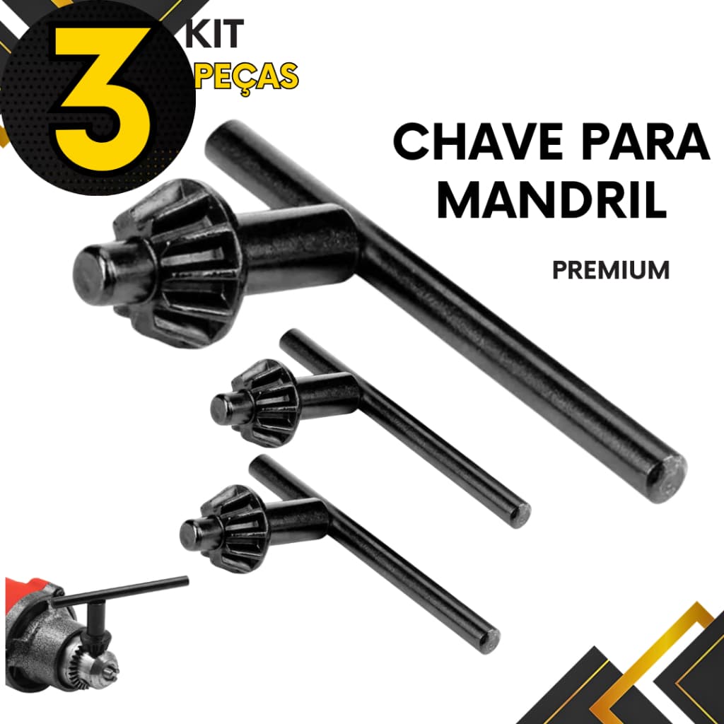Kit 1, 2, 3 Chave para Mandril Dupla Face 3/8" e 1/2" Usinada Temperada