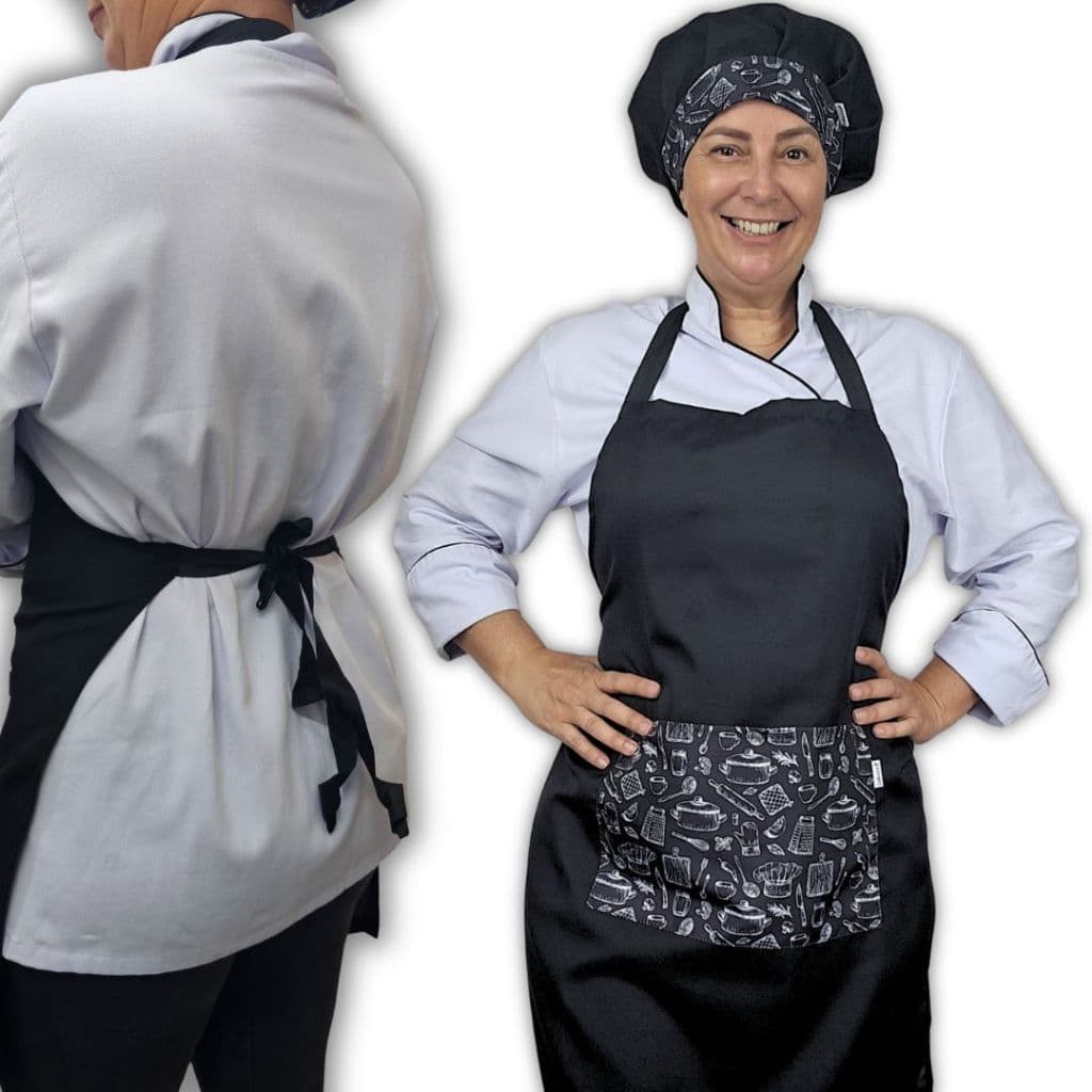 Kit avental e touca gorro de cozinha chapéu de chef Panelas