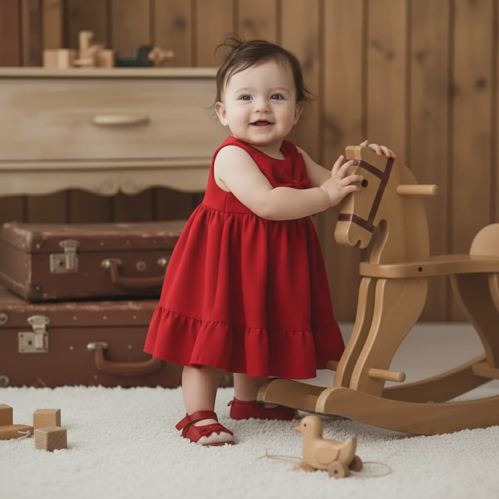 Vestido Bebê Menina Vestidinho Vermelho Laço Embutido Babados Elegante Festa Confortável Aniversário
