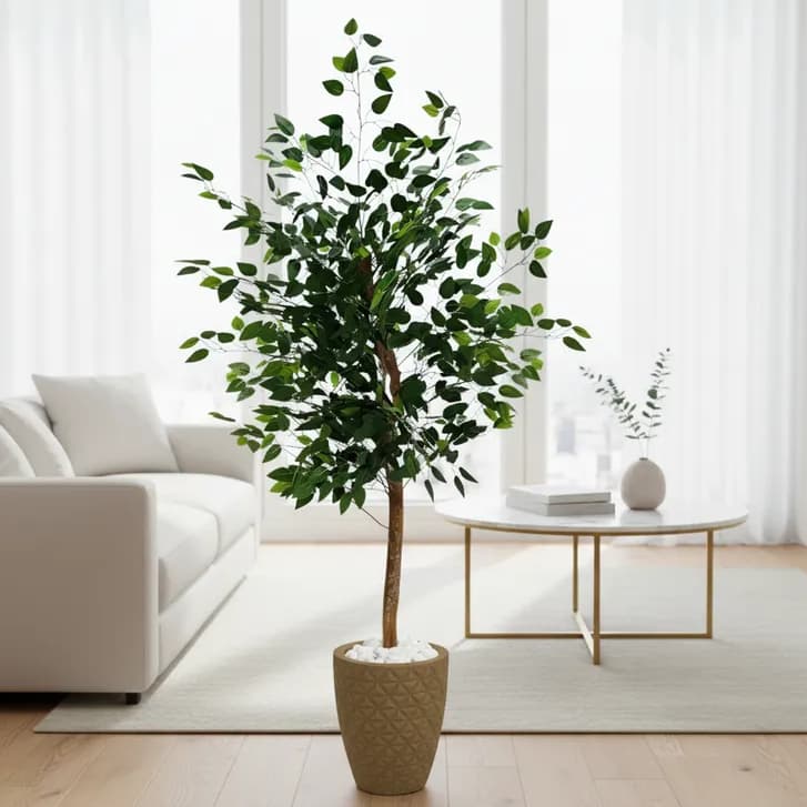 Planta Artificial Fícus Variegara Decoração Com Vaso