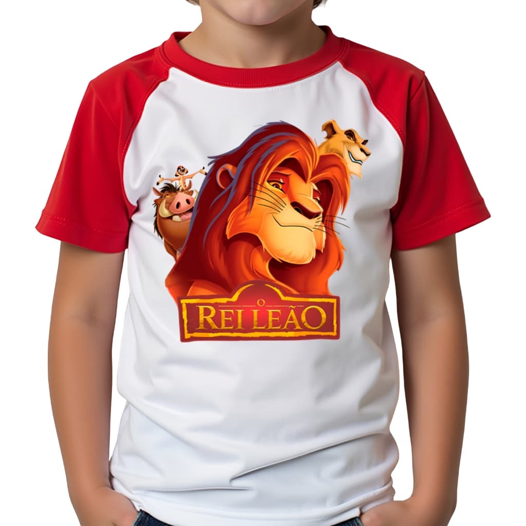 Camiseta Infantil Rei Leão pronta Entrega 4 ao 12 Fantasia Raglan Colorida