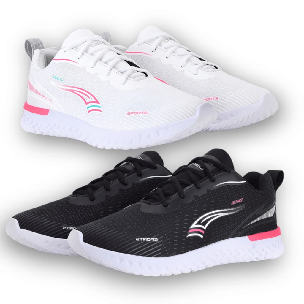 Tenis Feminino Branco com Rosa Esportivo Caminhada Academia Casual Preto Pink Look Fitness Treino