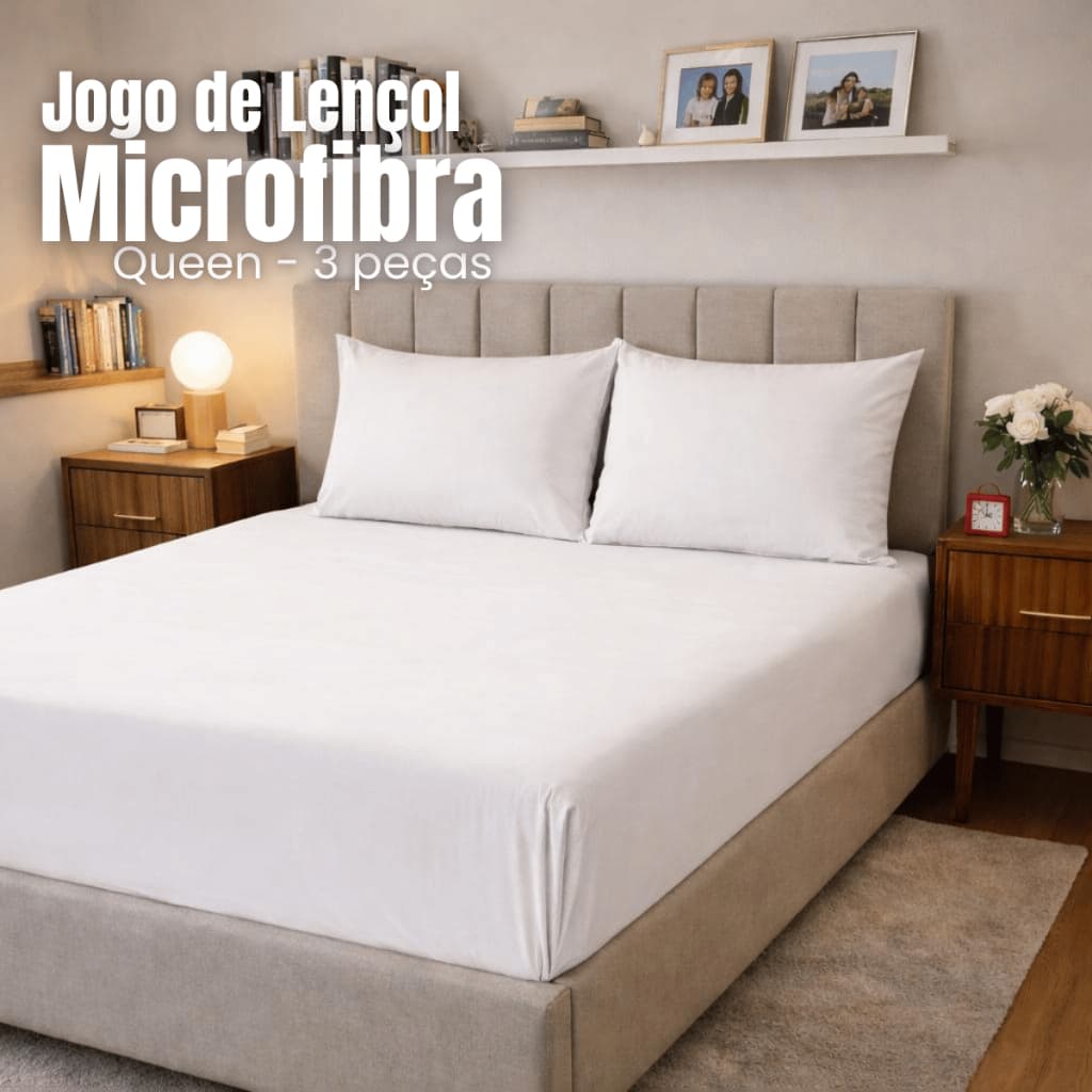 Jogo de Lençol Queen Microfibra 100% Poliéster 3 peças - Promoção