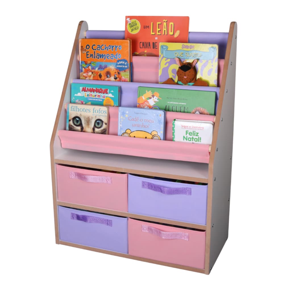 Estante De Leitura Infantil Com Organizador Gavetas Multiuso