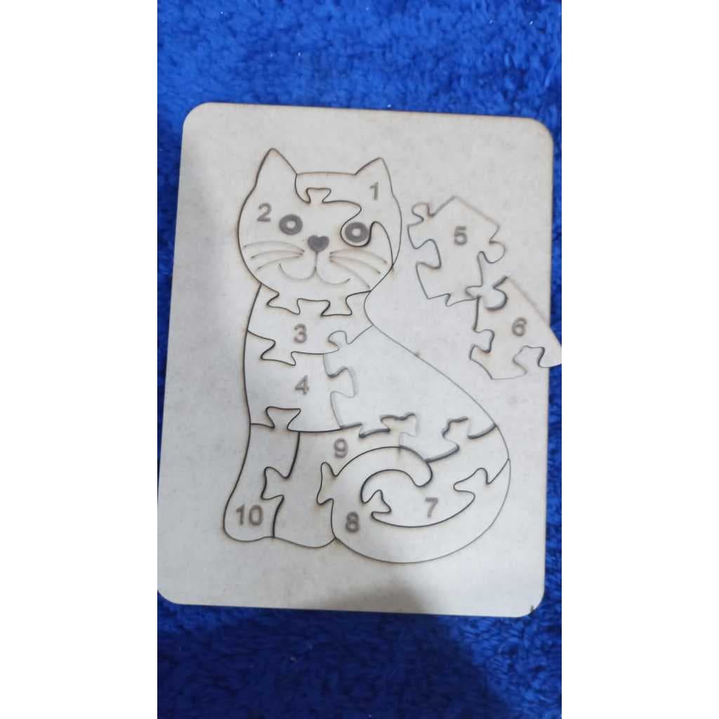 Quebra Cabeça Infantil MDF Gatinho Educativo Numerado 1 ao 10 Pedagógico