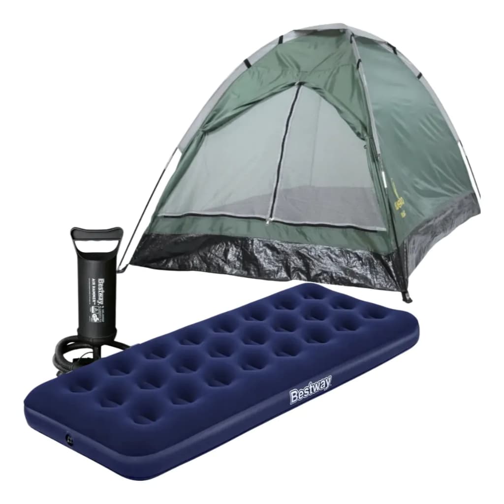 Kit Barraca Camping 2 Pessoas + Colchão Inflável de Solteiro Bomba Manual Acampamento