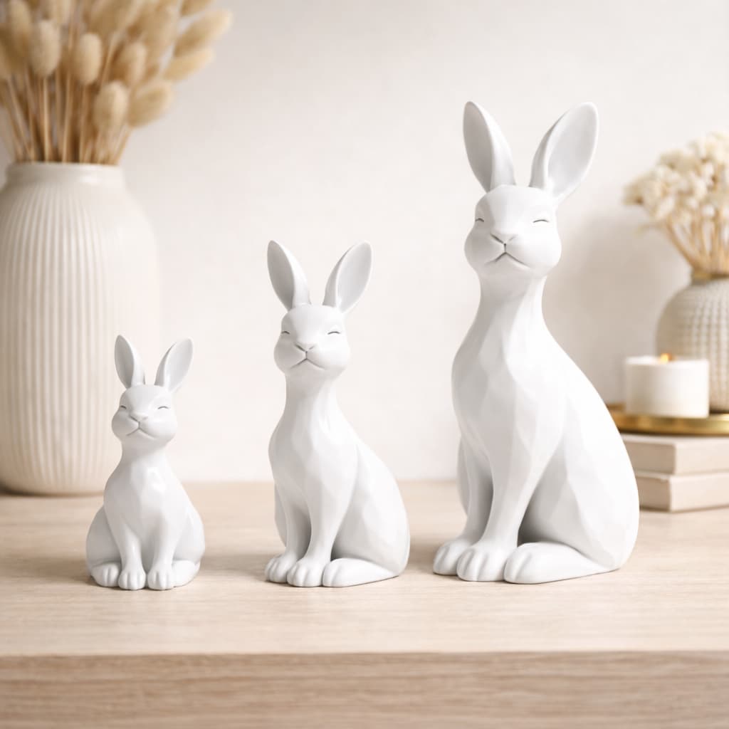 KIT 3 Coelhos Pascoa Decoração Moderna Luxo Mininalista Enfeite