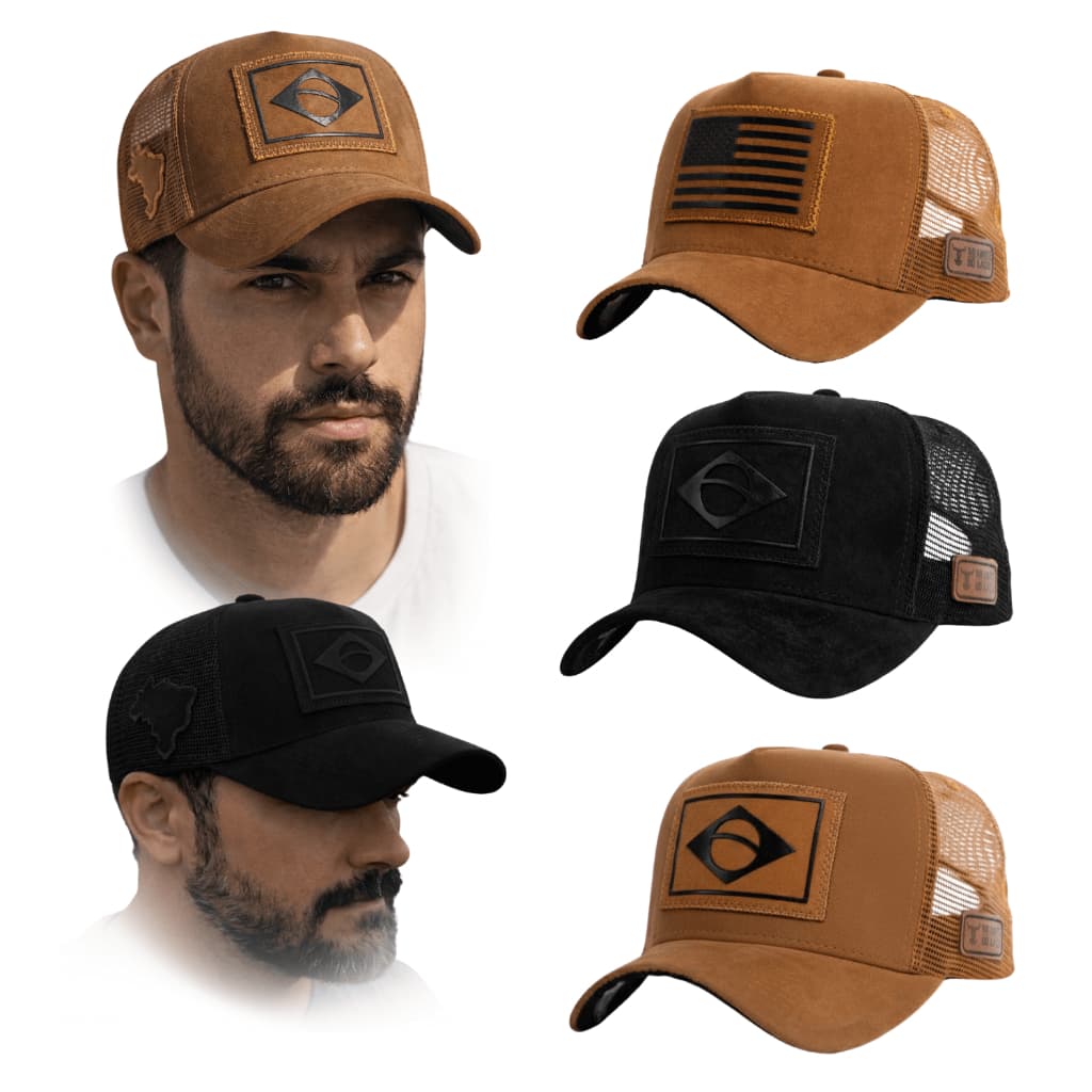 Boné Trucker Americano Country Tela Bone Country No Limite Do Laço Original Camurça Caramelo