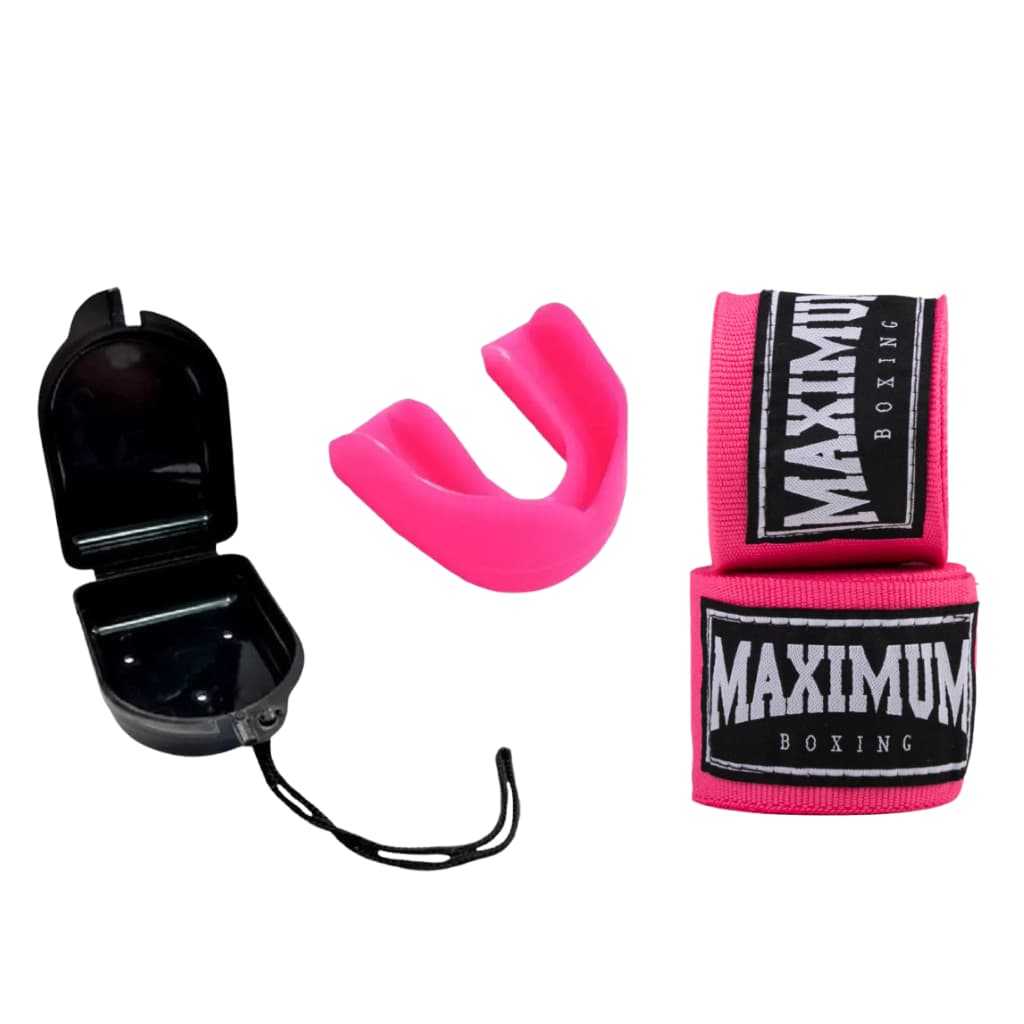 PROTETOR BUCAL MAIS BANDAGEM  3 METROS MAXIMUM ROSA PINK BOXE MUAY THAI