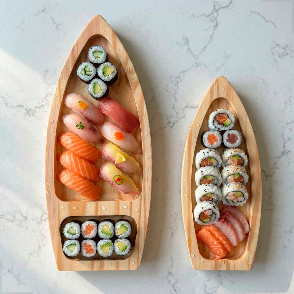 Barca Servir Sushi Comida Japonesa Oriental Madeira Pinus Bandeja Petisqueira Combo Temaki Açaí