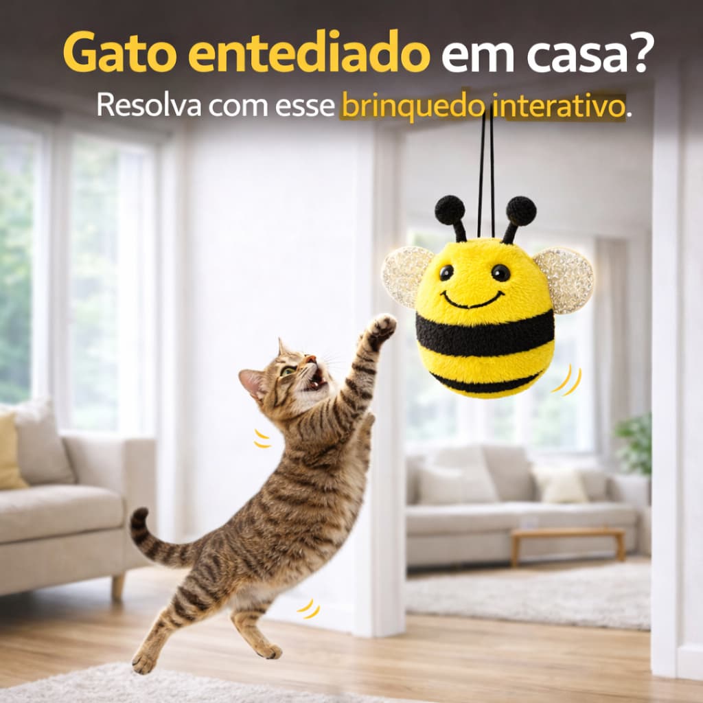 Brinquedo Pet Gato Suspenso Pendurar Na Porta Elástico Interativo Abelhinha Pelúcia Som Divertido