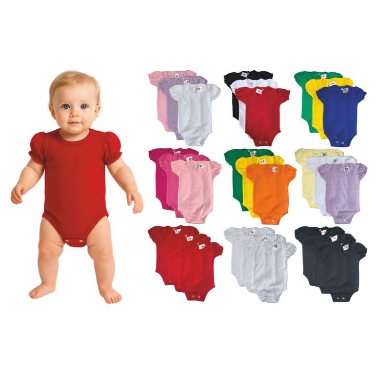 Kit C/ 3 Manga Princesa Infantil - Body Bebê - 100% Algodão