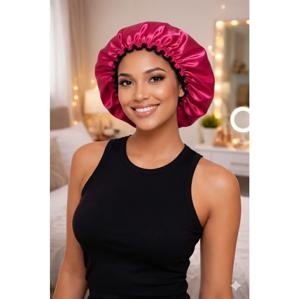 Touca de Cetim  Anti Frizz com Regulador Touca para dormim e Dupla Camada + Scrunchie de Cetim