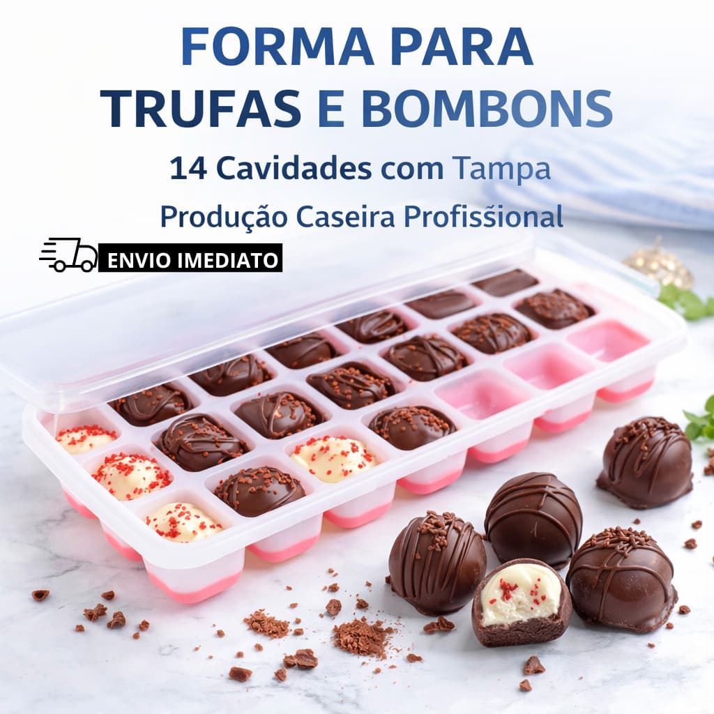 Forma para Trufas e Bombons com Tampa 28 Cavidades Silicone BPA Free Caseira