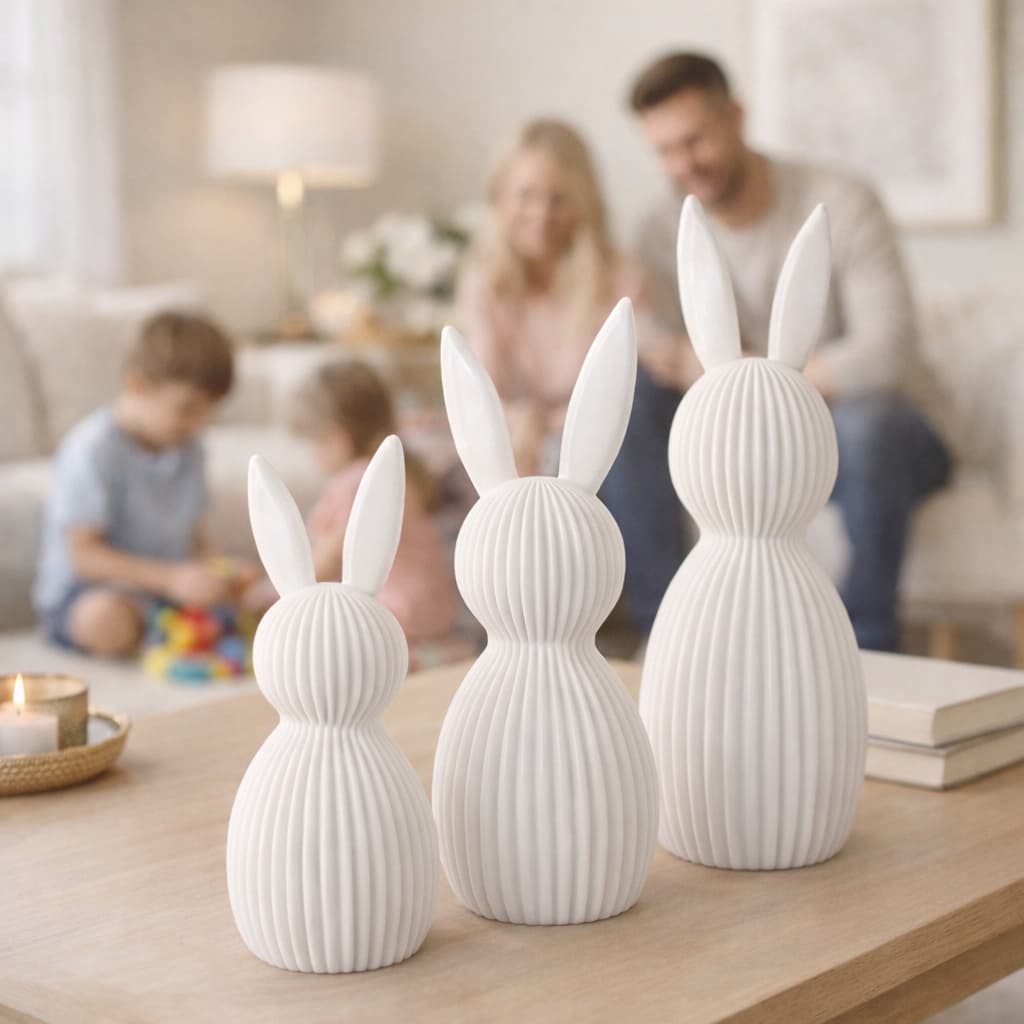 Trio Coelhos de Pascoa Encantados Cenário Decoração Coelhos Minimalista Decorativo Moderno Elegante