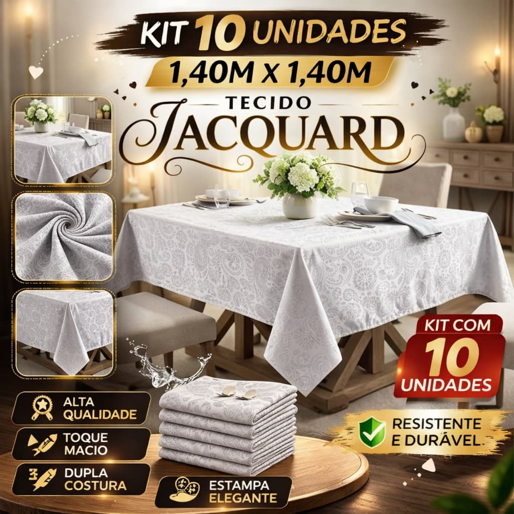 KIT 10 Toalhas de Mesa Jacquard 1,40M X 1,40M 4 Lugares