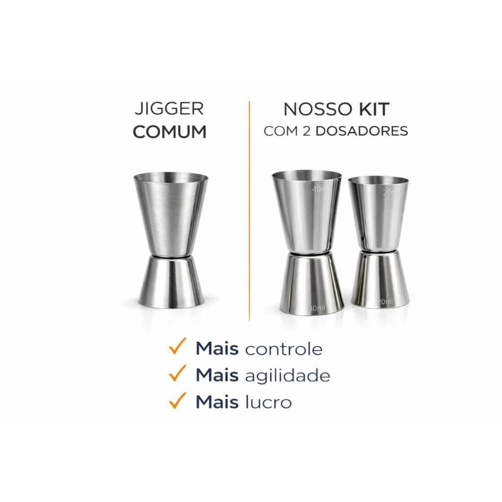 🍸 Kit 2x Kit 2 Dosador de Bebidas Medidor Inox Bartender – Dosador Duplo 20ml/40ml ✔️ Marcação Gravada ✔️ Bar & Drinks