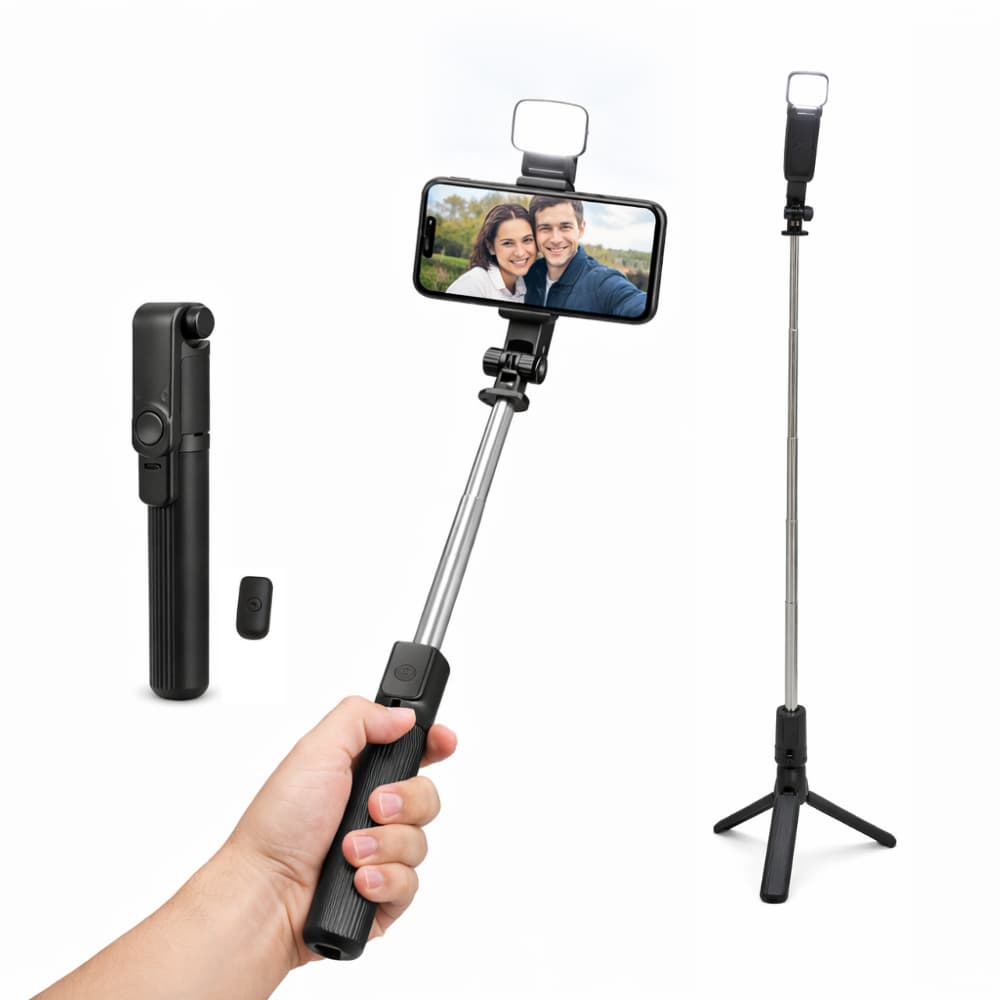 Tripé Bastão de Selfie Com LED Altura Ajustável 72cm Controle Remoto