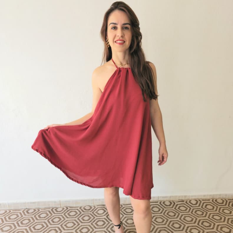 Vestido Curto Feminino Soltinho Rodado Frente Unica Elegante Costas Nuas Verão Leve Confortável Envio Imediato
