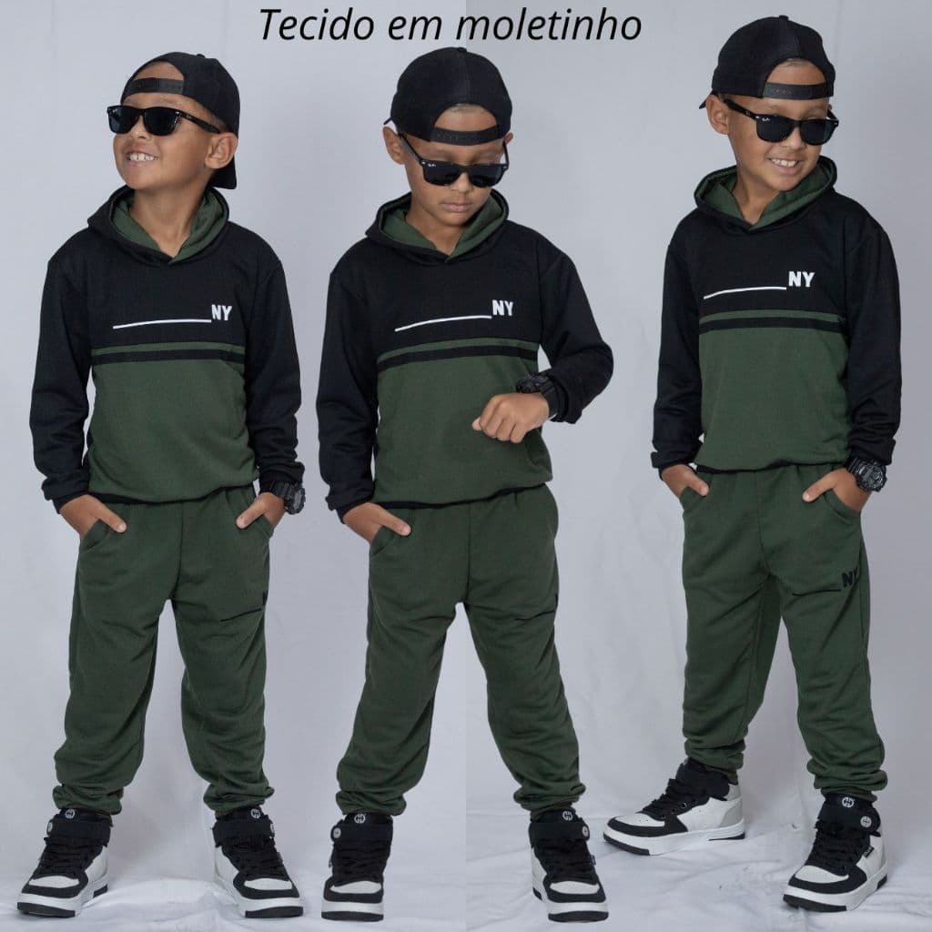 Roupa Infantil De Menino MOLETINHO Meia Estação Kit 2 Peças Blusa e Calça Veste Do 2 Ao 14 Anos