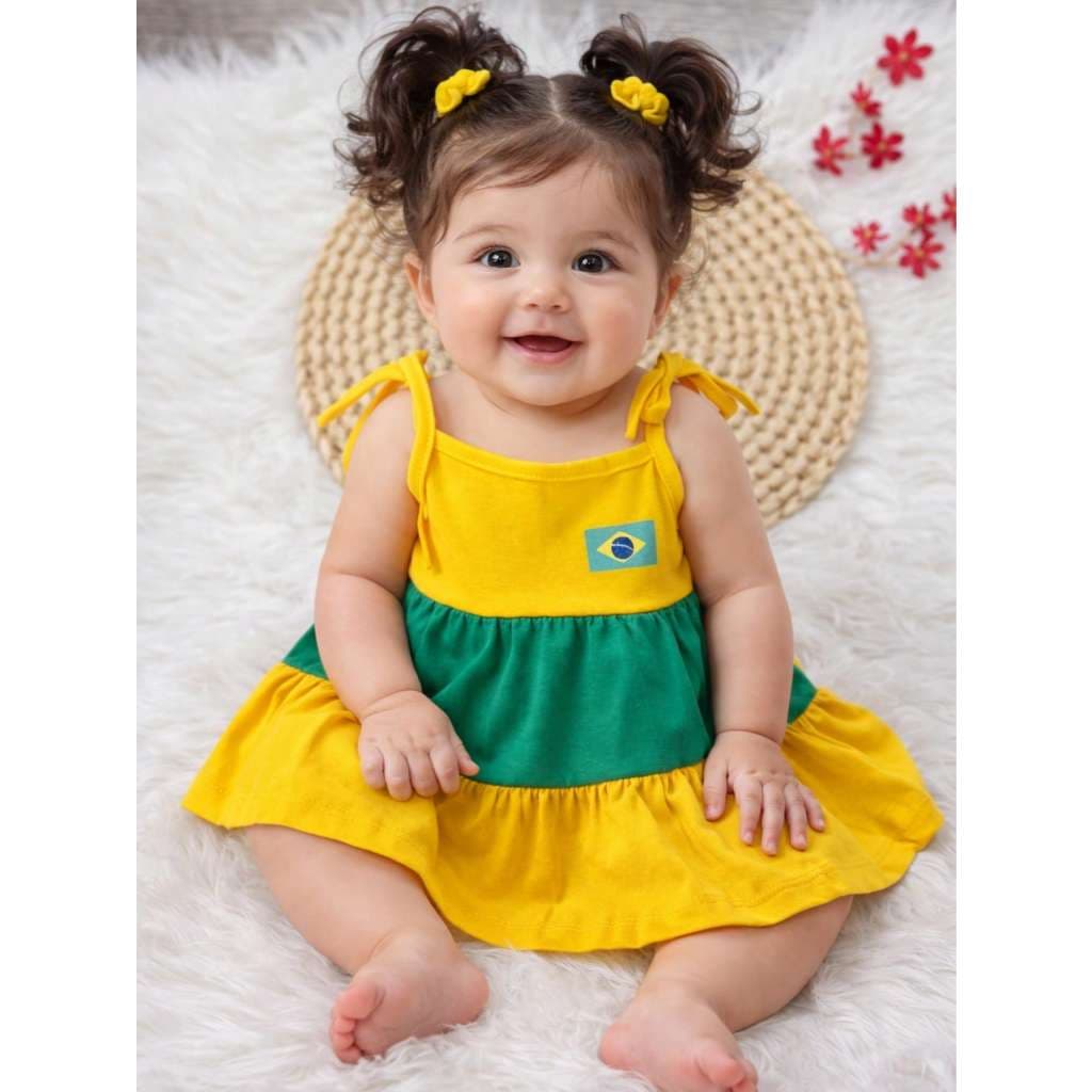 Vestido de bebê menina alcinha copa do mundo Brasil 6 a 9 meses