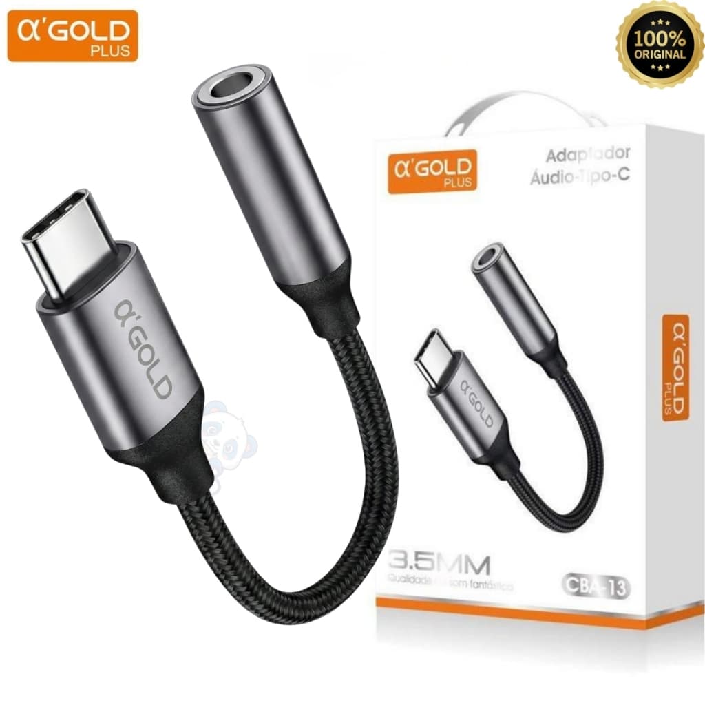 Adaptador Áudio USB-C Tipo C para 3.5mm P2 P3 com DAC CBA-13 Cabo Auxiliar Fone Android