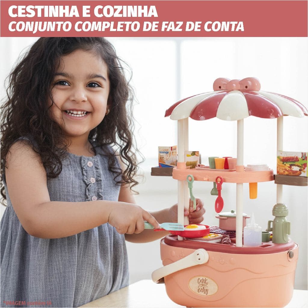 Brinquedo Infantil Cestinha Comidinha Acessórios Luz Som Panelinhas Piazinha Sai Água Realista