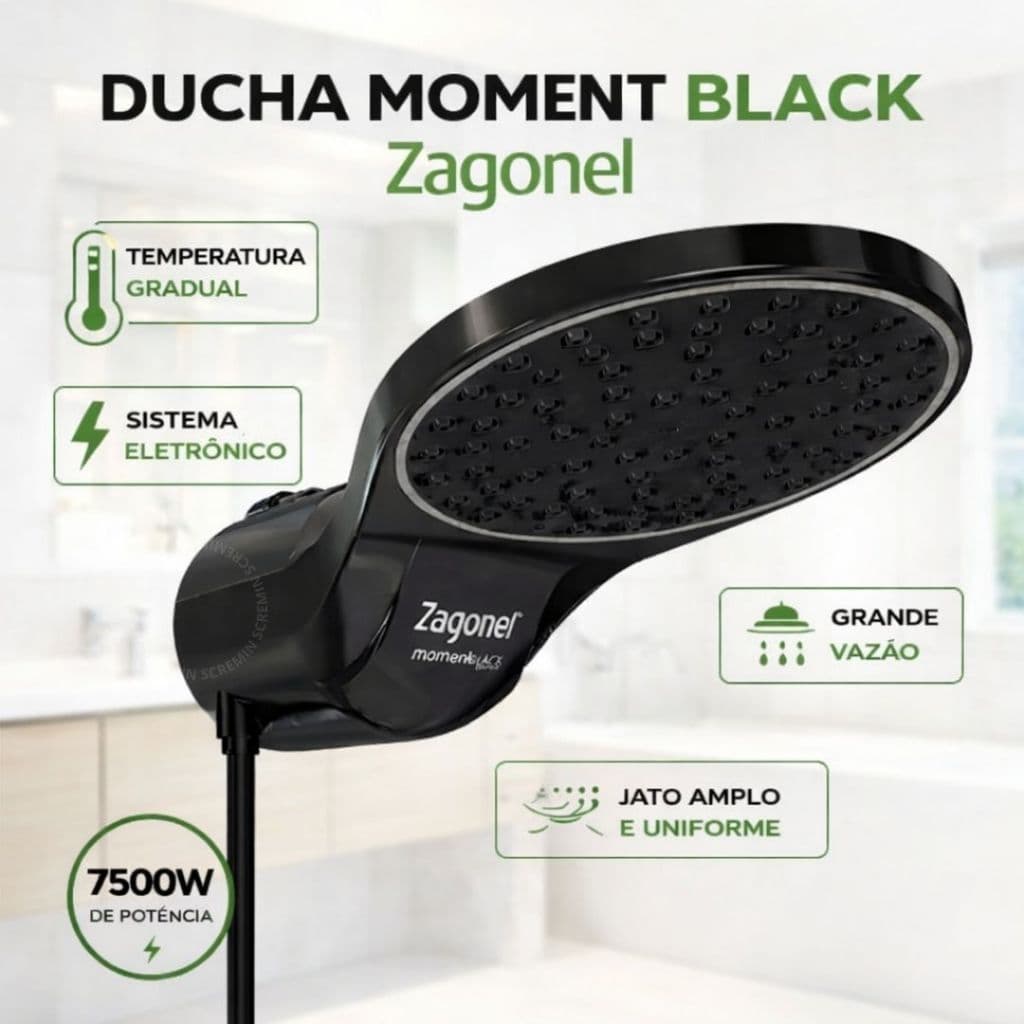 Ducha Chuveiro Eletrônica Moment Black 220V 7500W Preto