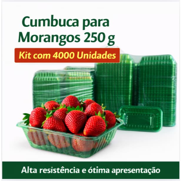4000 Bandeja Cumbuca Plástica Embalar Morangos Tomate Cereja 250 Gramas Promoção (P00) Verde