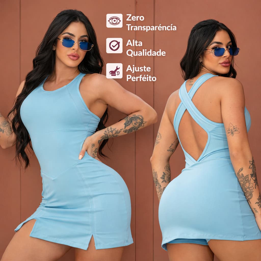 Macaquinho Fenda Fitness de Academia Confortável Short Saia Zero Transparência