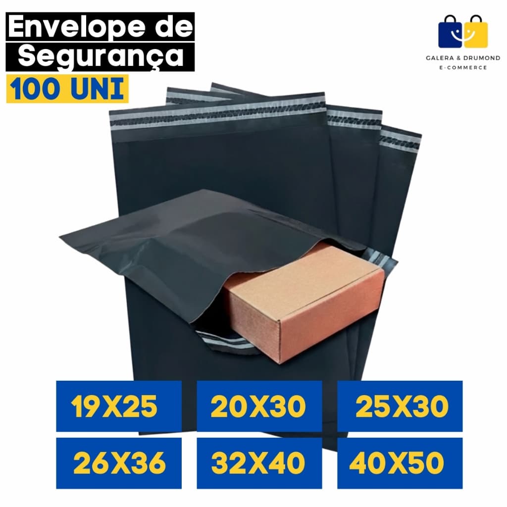 Envelope de Segurança 100 unidades embalagem correio preta - 19x25 20x30 25x30 26x36 36x40 40x50