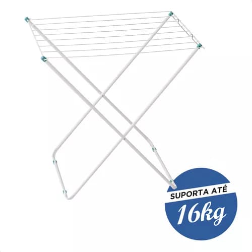 Varal Chão Reforçado Compacto MOR Retrátil 16kg Dobrável Slim Branco