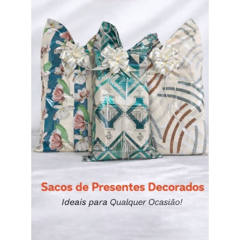 🎁 KIT SACOS DE PRESENTE 30x44 cm DECORADOS – 3 OU 10 UNIDADES EMBALAGEM DOURADO PRATEADO ESTAMPAS