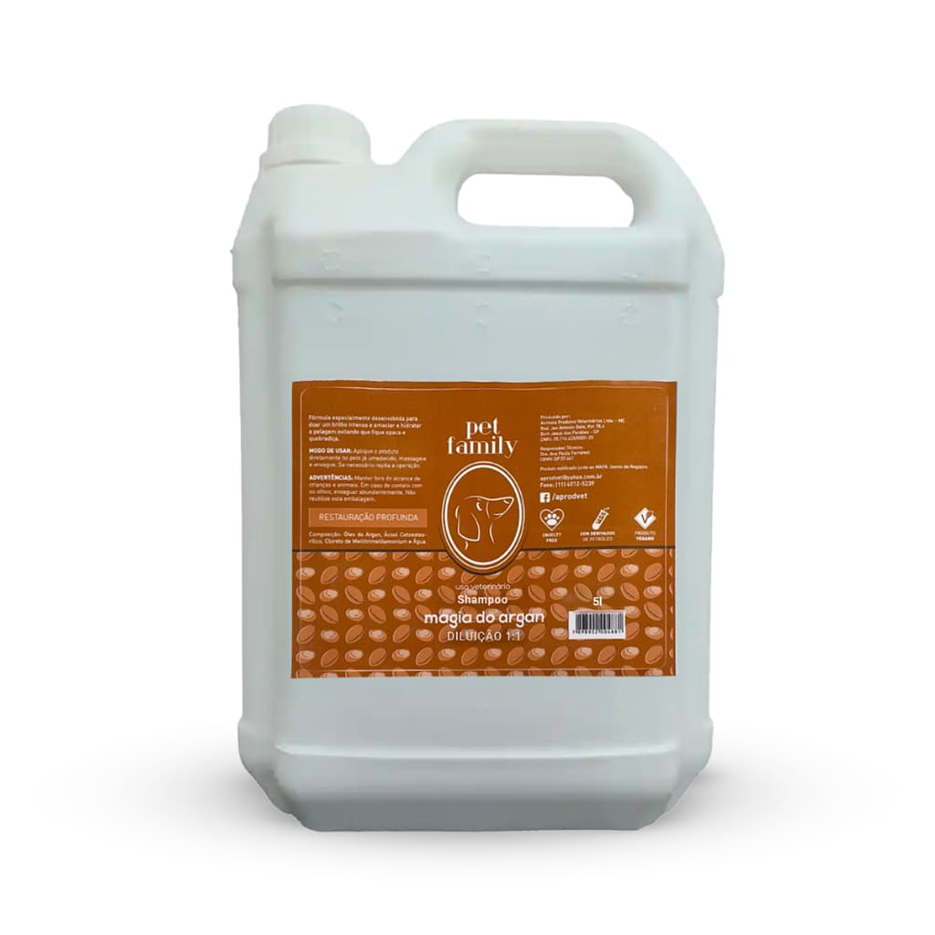 Shampoo (RENDE 15 LITROS) 5L Pet Family Magia Do Argan Para Cães E Gatos Banho Profissional