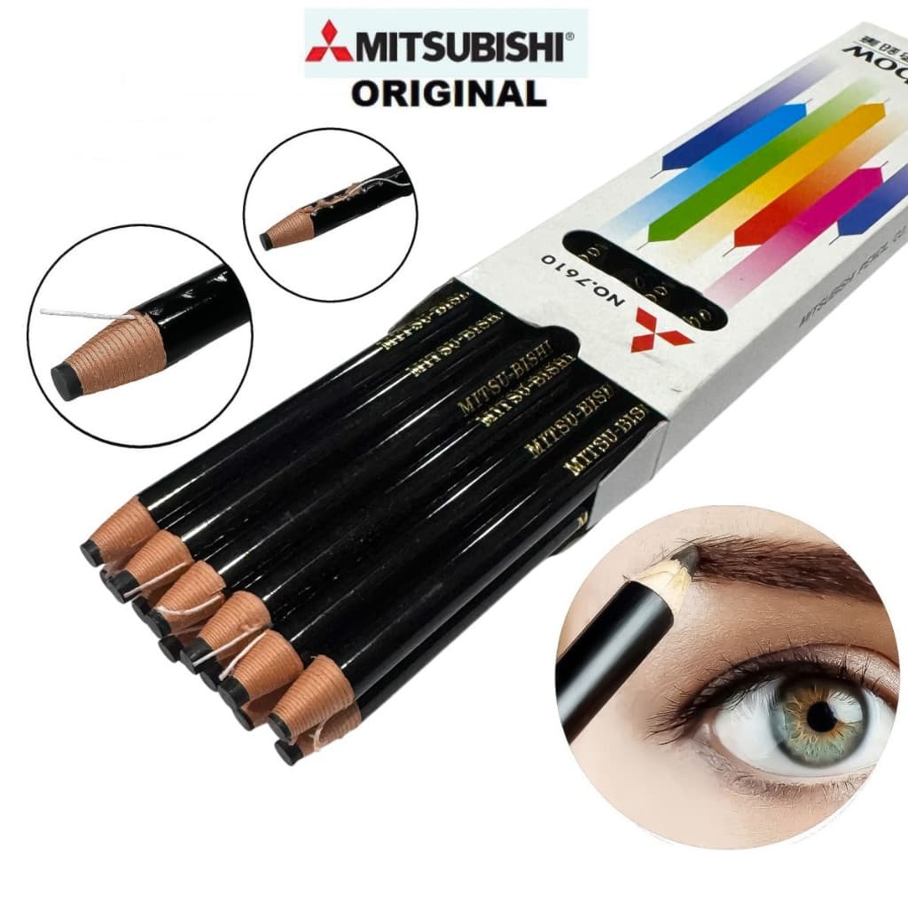 Kit 12 Lápis Dermatográfico Mitsubishi 7610 Preto Rainbow - Para Sobrancelhas Micropigmentação