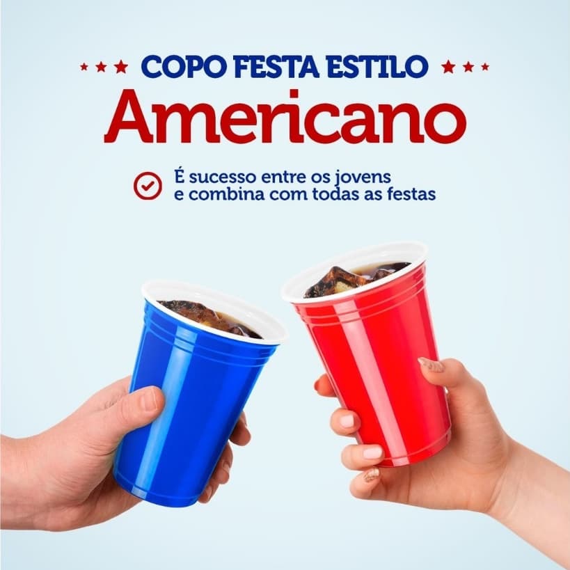 Kit 25/50 Copos Festa Americano 400/300ml Na Cor Vermelho/Azul– Beer Pong, Aniversário, Formatura, Festas