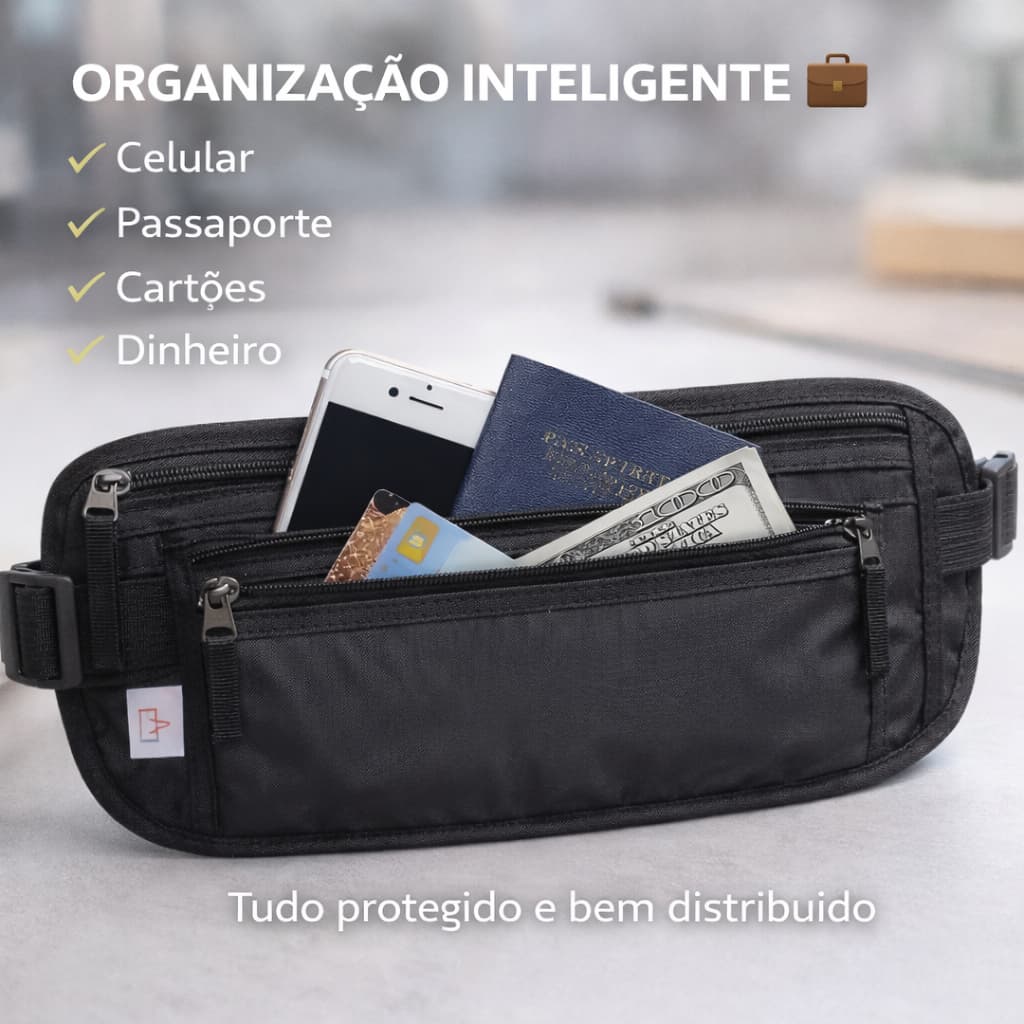 Pochete Doleira Porta Dinheiro Passaporte Documentos Porta Celular Cintura Antifurto Cinto Dinheiro