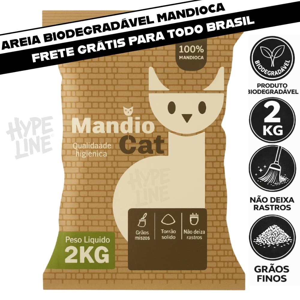 Areia MandioCat Biodegradável Grãos Finos Mandioca Areia de Mandioca Areia Higiênica 100% Natural