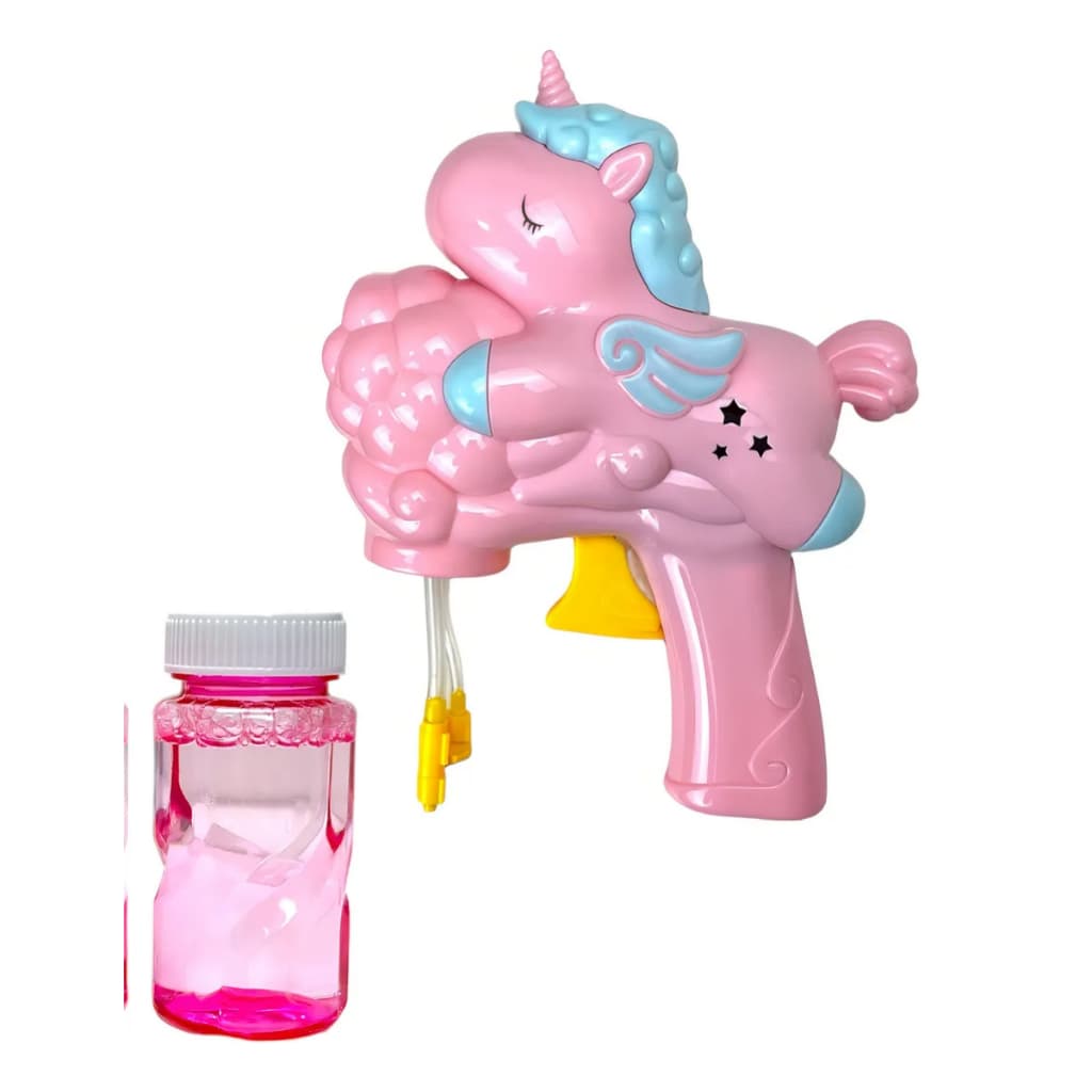 Lança Bolhas Unicórnio Rosa Pistola De Sabão Brinquedo Infantil Divertido Parques